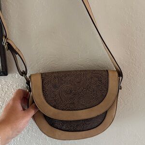 Brown and Tan Embossed Cato Crossbody Bag